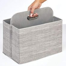 mDesign Rectangle Two Bin Tote Organizer with Integrated Handle for Magazines