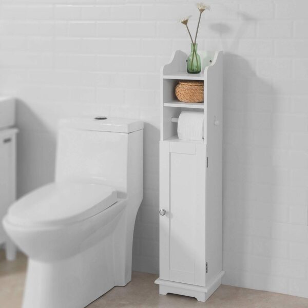 Haotian ,White Free Standing Wooden Bathroom Toilet Paper