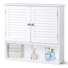 Wooden Hanging Medicine Cabinet with Double Shutter Doors