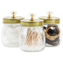 Glass Vanity Canisters with Gold Lids, Mason Jar Bathroom Set