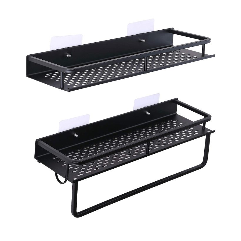 Aluminum Adhesive Shower Shelf with 4 Hooks