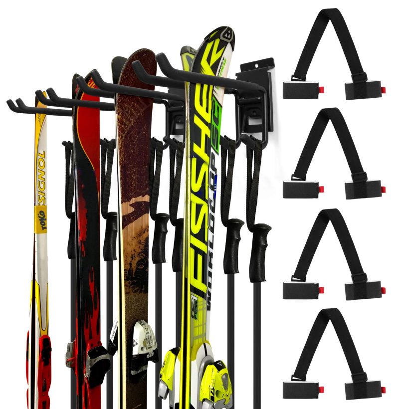 Wall Storage Rack with 4 Ski Strap Carrier