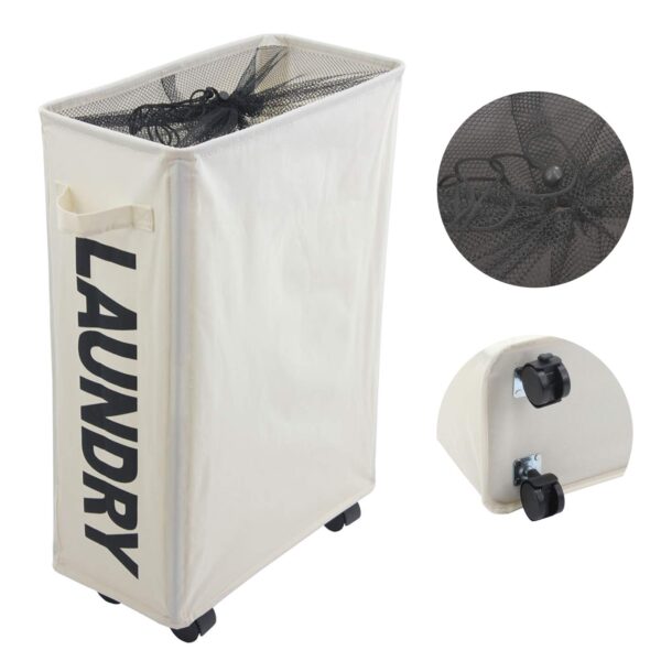 Mziart 22" Rolling Slim Laundry Basket with Stand Foldable Waterproof Sorter