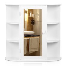 White Finish Medicine Storage Organizer with Mirror Single
