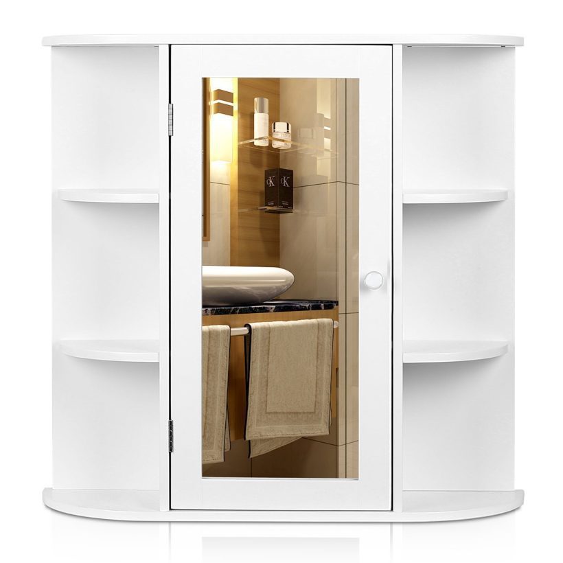 White Finish Medicine Storage Organizer with Mirror Single