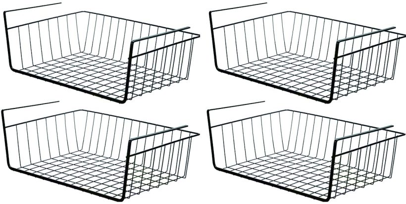 PENGKE Black Under Shelf Basket,4 Pack Slides Under Cabinet Storage