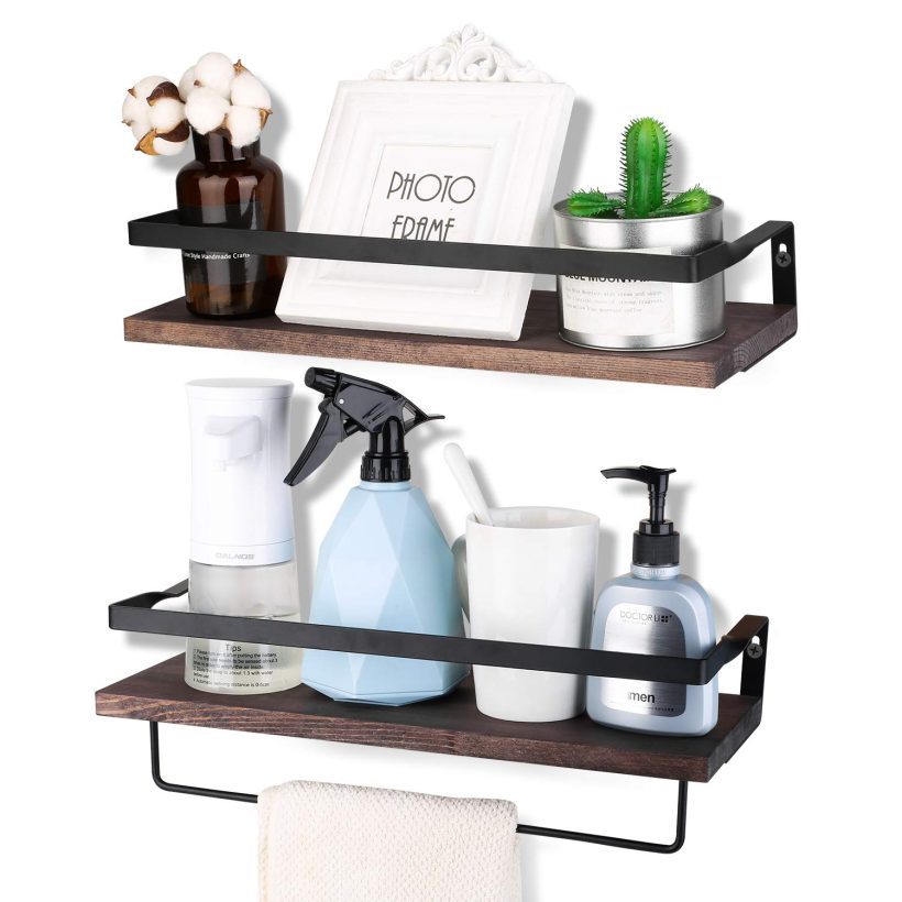 Awekris Rustic Wood Wall Storage Shelves Set of 2