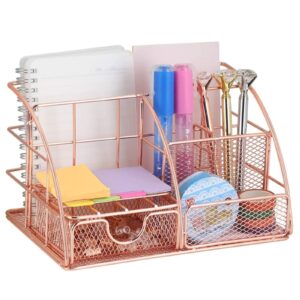Desk Organizer with Drawer Rose Gold