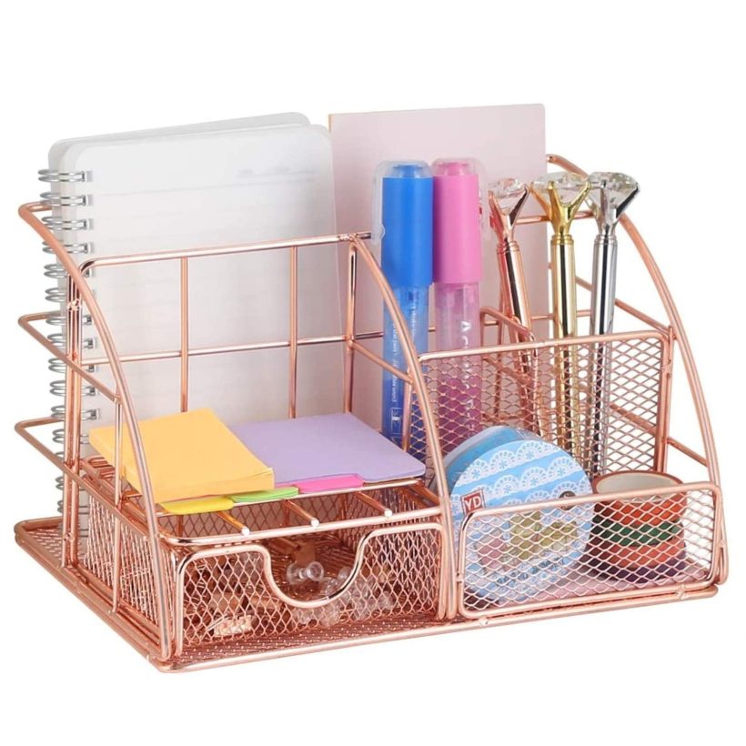 Desk Organizer with Drawer Rose Gold