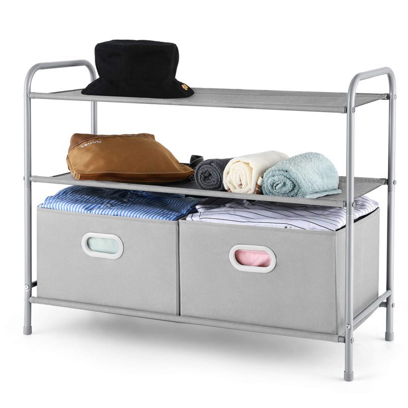 Tiers Closet Shelf Organizer with 2 Drawers for Home Storage