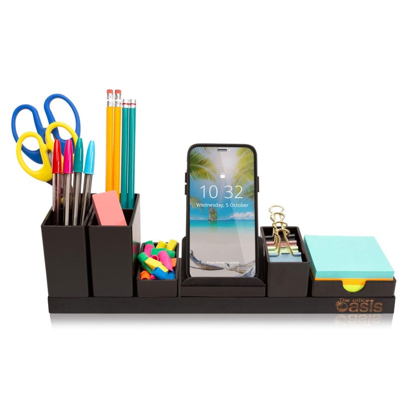 Desk Organizer with Adjustable Pen Holder, Pencil Cup