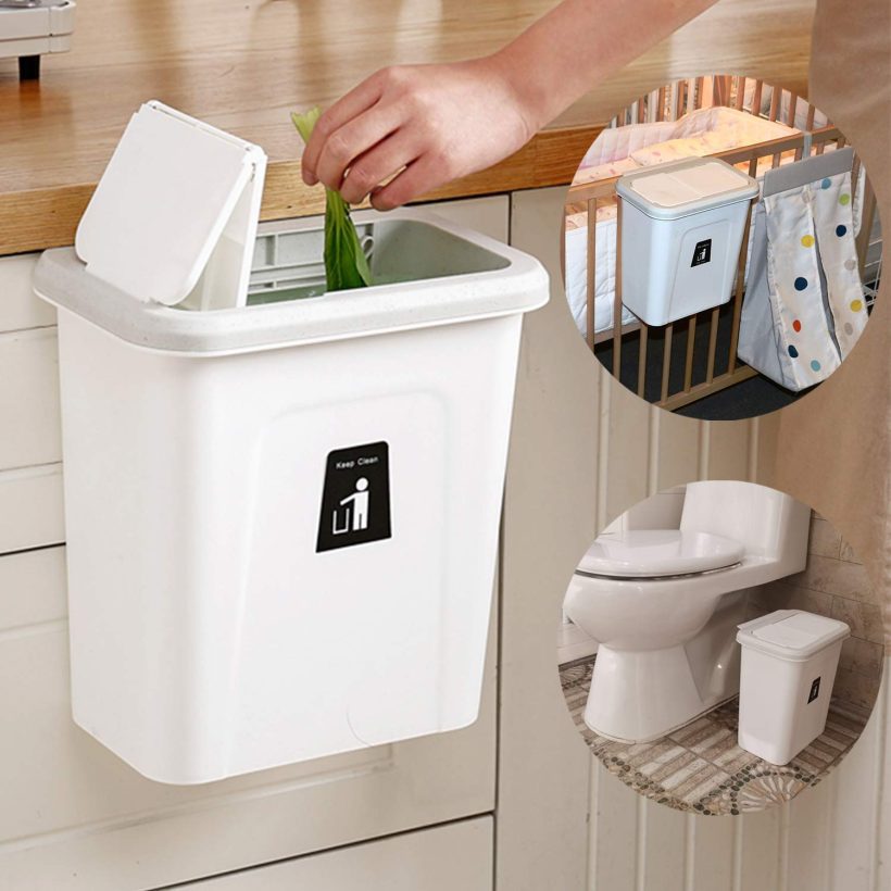 Small Trash Can with Lid Hanging Garbage