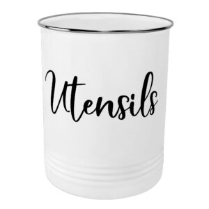 Large White and Black Utensil Crock-Vintage Organizer