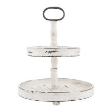 Wood 2-Tier Tray with Metal Handle