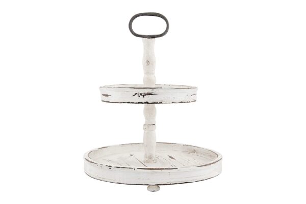 Wood 2-Tier Tray with Metal Handle