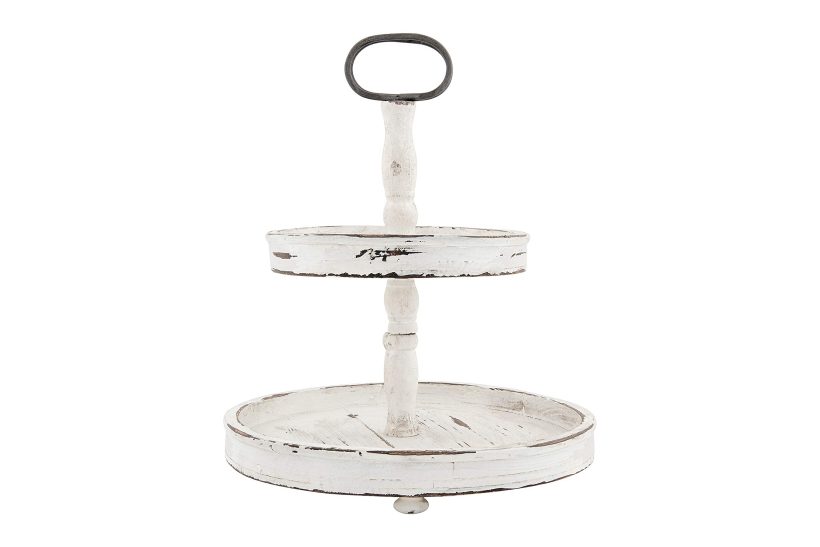 Wood 2-Tier Tray with Metal Handle