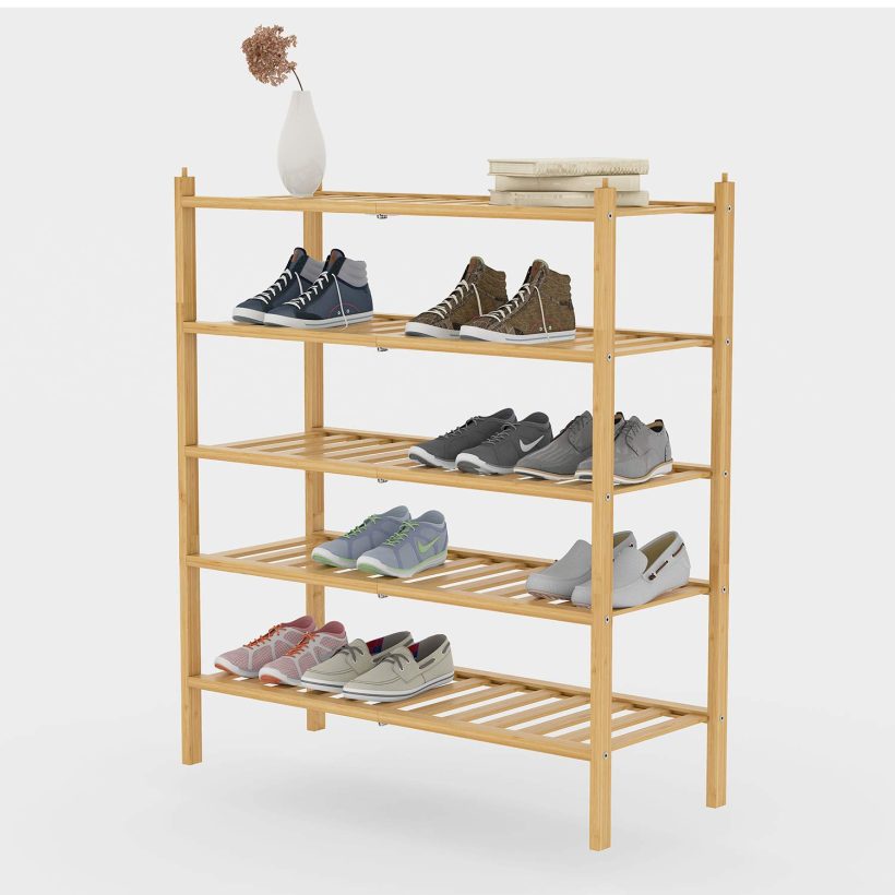 BAMFOX 5-Tier Shoe Rack,Bamboo Stackable Shoe