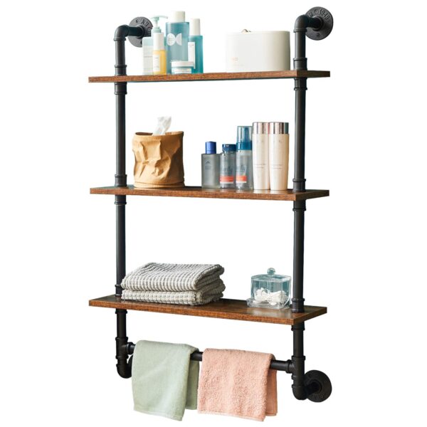 IBUYKE Industrial Wall Shelf, Rustic Iron Pipe Floating Shelf