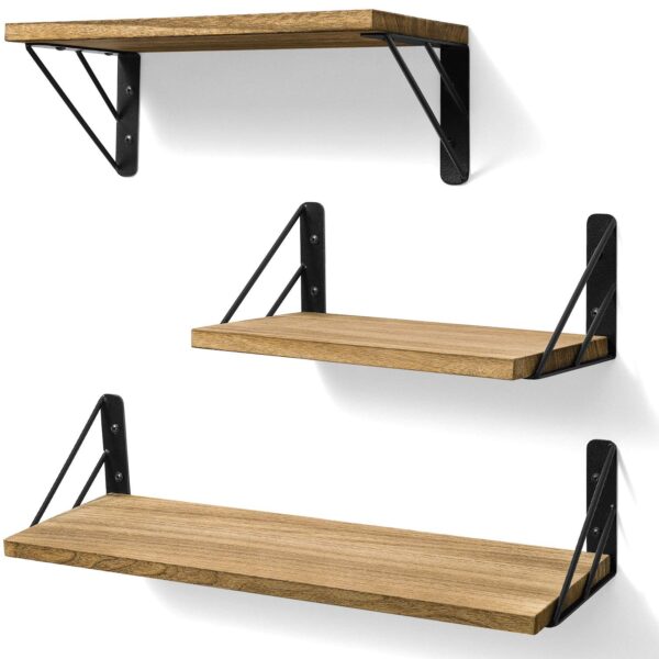 BAYKA Floating Shelves Wall Mounted, Rustic Wood Wall Shelves Decor
