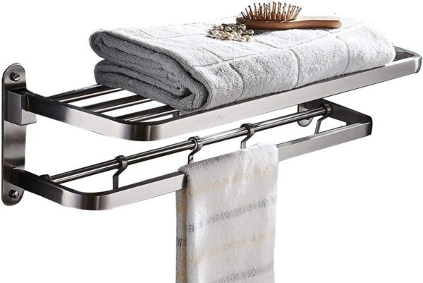 Shelf Double Towel Bar Holder with Hooks Wall Mounted