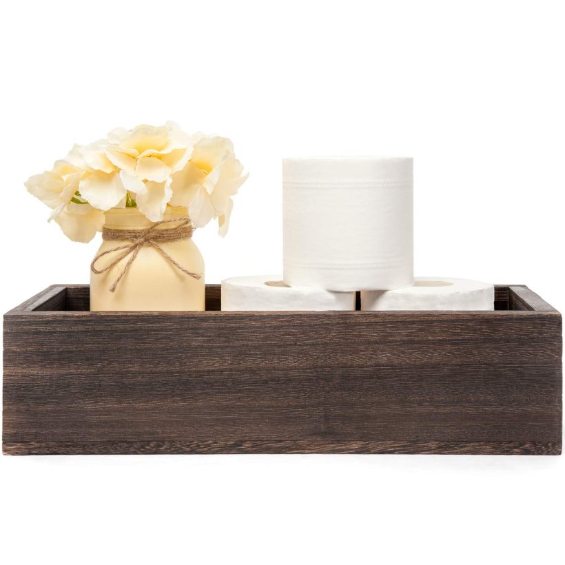 Mkono Bathroom Decor Box Toilet Paper Holder Wood Tank Box Storage Basket
