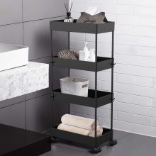 AOJIA 4 Tier Slide Out Storage Cart, Bathroom Storage Organizer Rolling Utility Cart