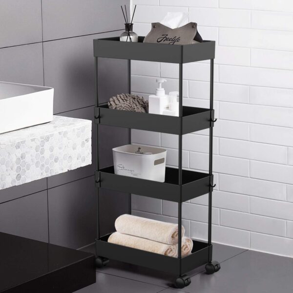 AOJIA 4 Tier Slide Out Storage Cart, Bathroom Storage Organizer Rolling Utility Cart