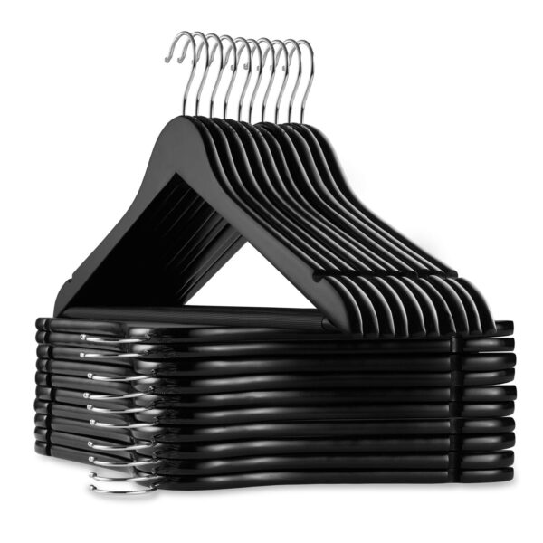 Casafield - 20 Black Wooden Suit Hangers - Premium Lotus Wood