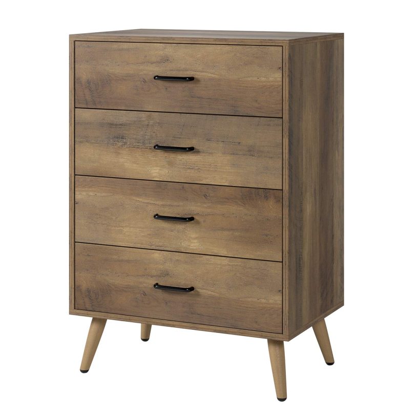 HOMECHO 4-Drawer Dresser, Rustic Wood Chest
