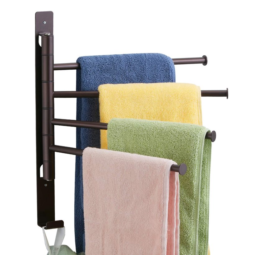 Bronze Mounted Swivel Towel Bar Holder with Hooks