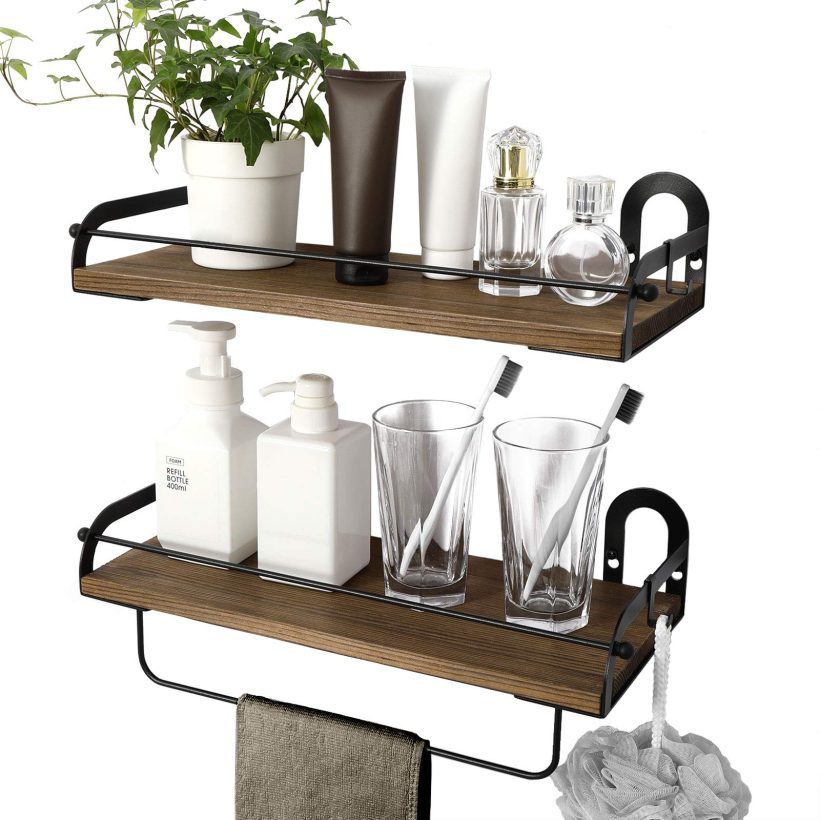 Ophanie Floating Shelves Wall Mounted Set of 2, Rustic Wood Wall Storage