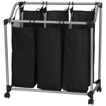 Triple Laundry Sorter on Wheels - Black and Grey
