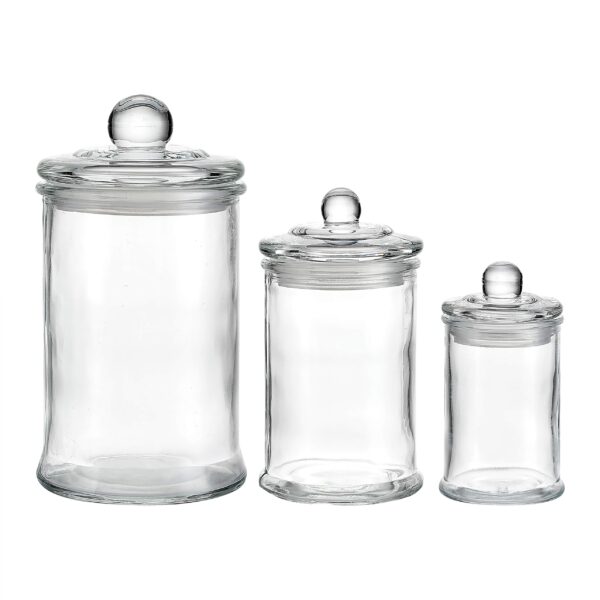KMwares 3PCs Set Small Mini Clear Glass Premium Quality Apothecary Jars