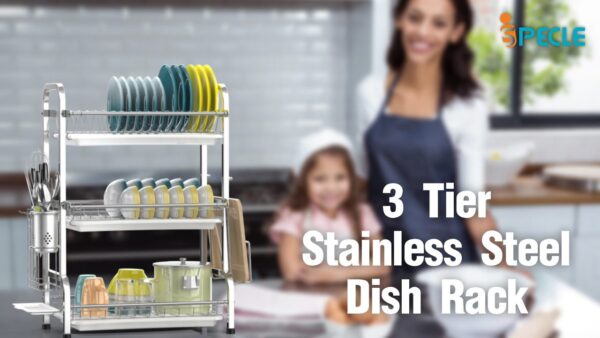 Large Capacity 201 Stainless Steel Dish Rack with Utensil Holder