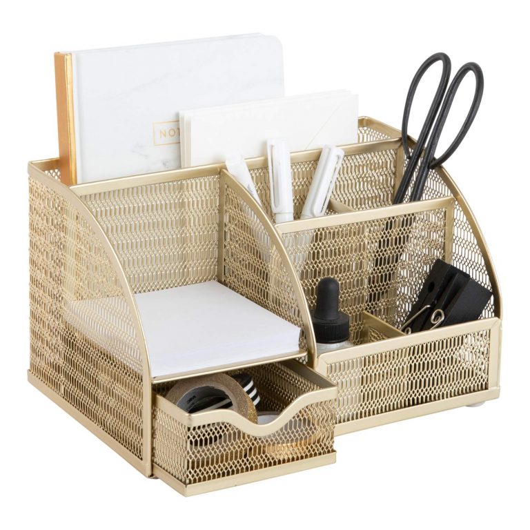 Designer Metal Gold Desk Organizer - Metal with Gold Finish
