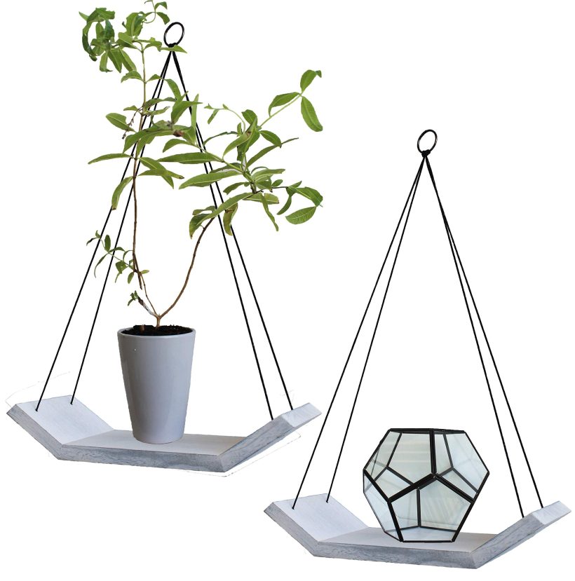 Modern Living Wood Floating Shelves -Set of 2 Solid Wooden Hanging Shelves