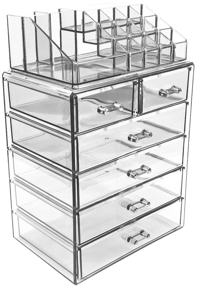 Cosmetic Makeup and Jewelry Storage Case Display for Bathroom, Dresser