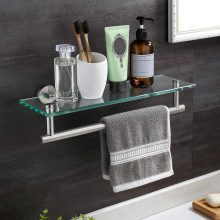 KES Glass Shelf 16" Tempered Glass Floating Shelf Wall Mount