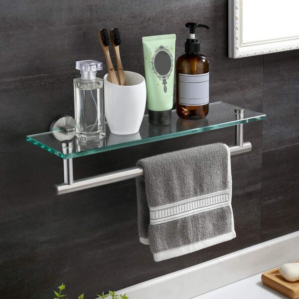KES Glass Shelf 16" Tempered Glass Floating Shelf Wall Mount