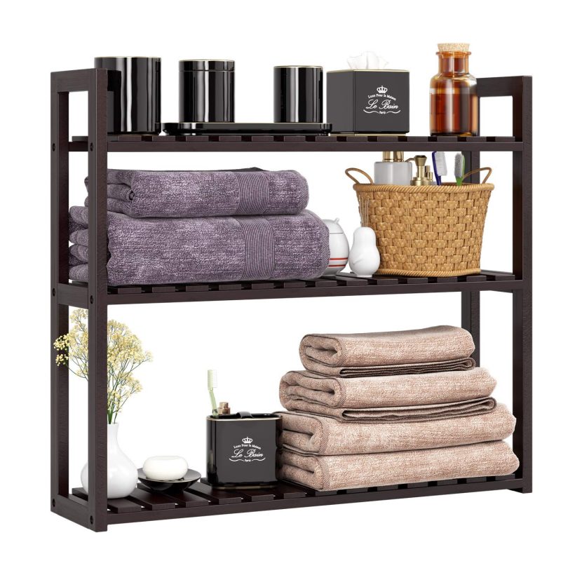 HOMFA Bamboo Bathroom Shelf 3-Tier, Multifunctional Adjustable Layer
