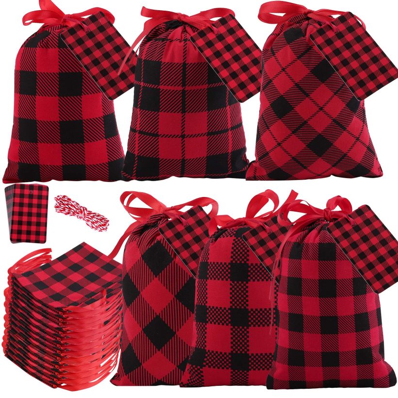 Aneco 16 Pieces Mini Christmas Red and Black Plaid