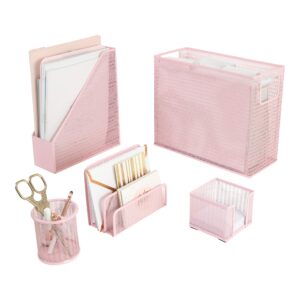 Blu Monaco 5 Piece Pink Office Supplies Desk Organizer Set