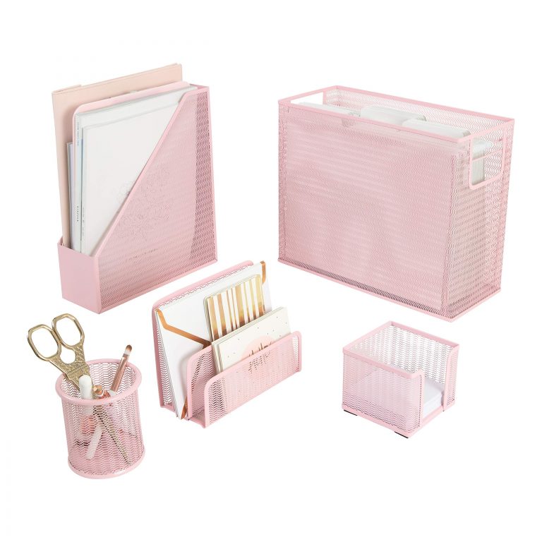 Blu Monaco 5 Piece Pink Office Supplies Desk Organizer Set