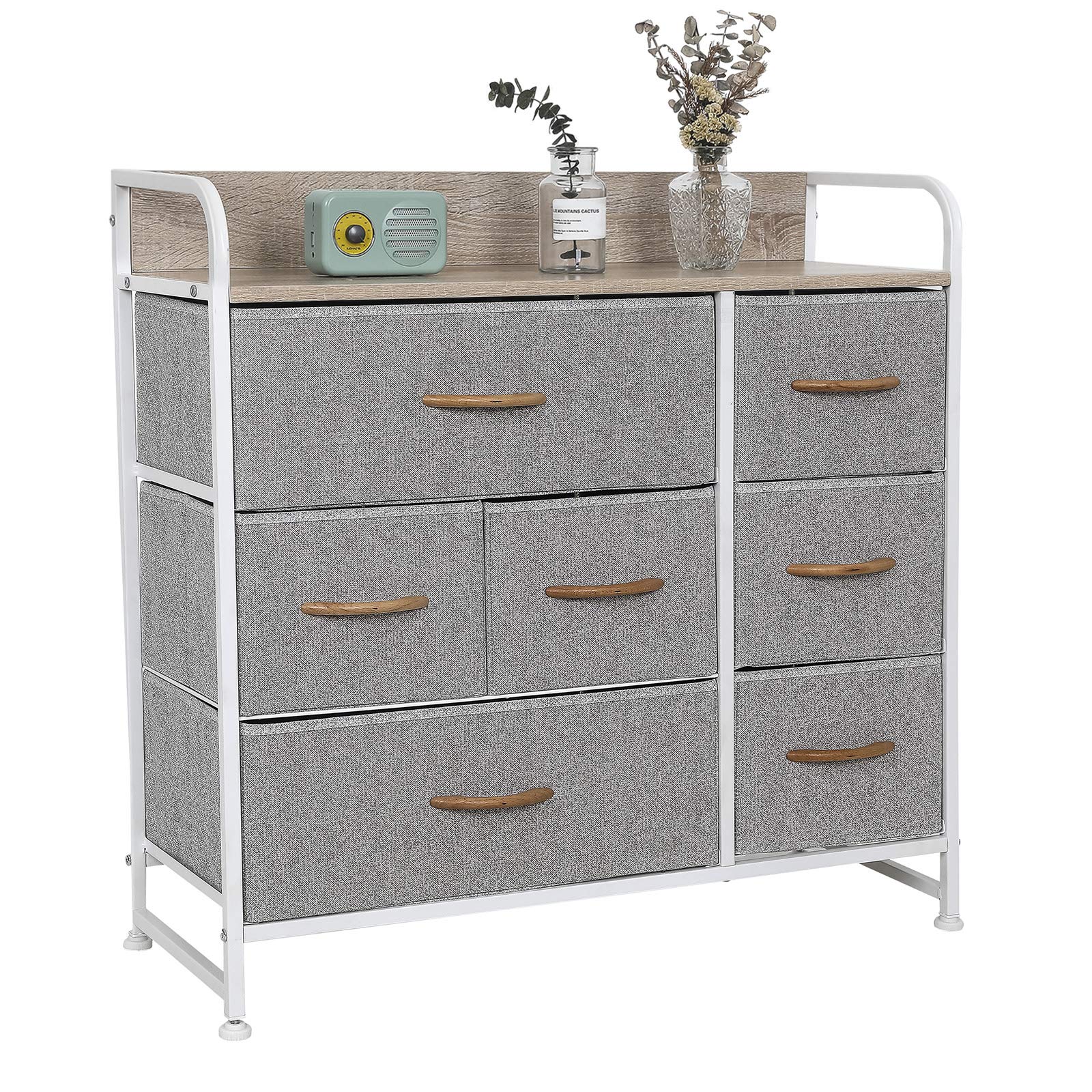 Wide Chest of Drawers with Wooden Top & Handles