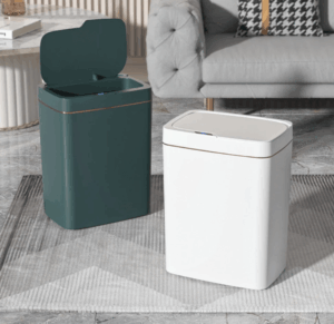 White 15L Smart Sensor Trash Can with Automatic Bagging and IPX5 Waterproof Design – Touchless waste bin for bathrooms, kitchens, and living rooms, featuring a wide opening and compact size.