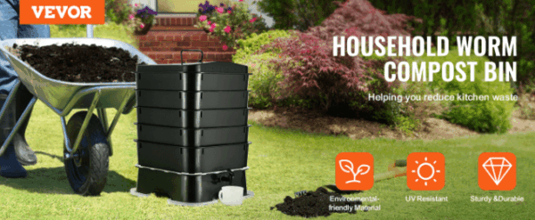5-Tray Worm Composter for efficient food waste recycling with 50L capacity and enhanced ventilation for odor control.
