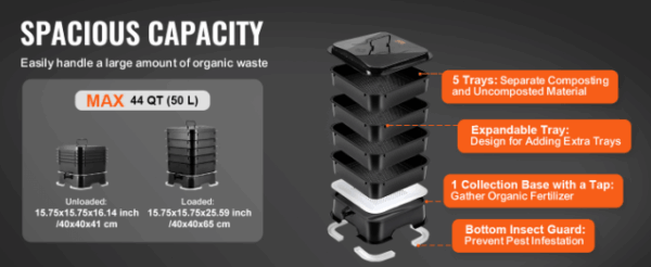 50L Worm Composter Eco-Friendly Food Waste Recycling & High Composting Efficiency for Indoor and Outdoor Use