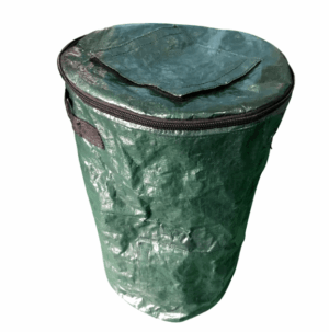 Green Collapsible Compost Bin with zipper top, handles, and vent, designed for composting kitchen and garden waste efficiently.