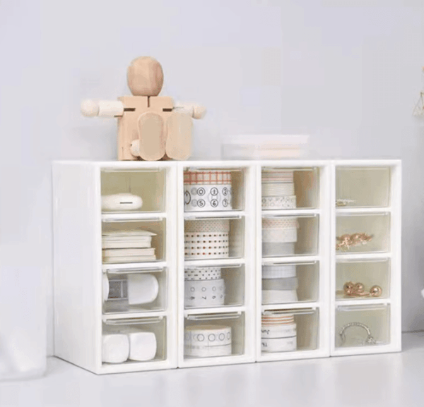 Compact Plastic Organizer Box with 4 Drawers – Perfect for Makeup or Office Storage