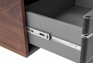 Set of two silver soft close drawer slides made from durable cold-rolled steel, ideal for cabinets and closets